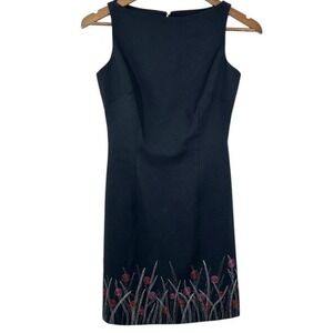 Black Sleeveless‎ Boatneck 90s Y2K Floral Embroidered Mini Dress Clueless Noir